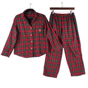 Lauren by Ralph Lauren Women’s Red 2-PC Plaid Flannel Pajama Set SZ M Crest